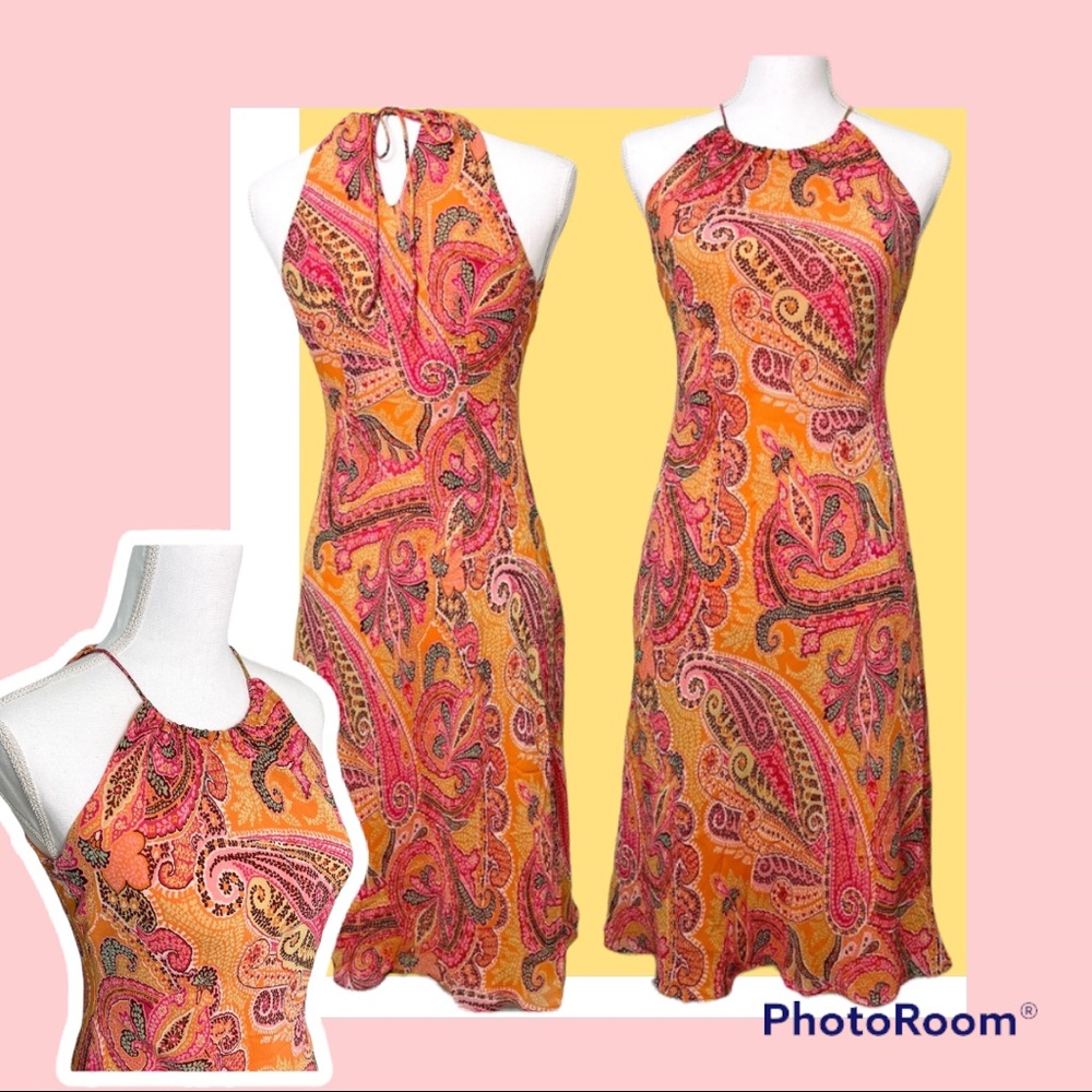 🚫 SOLD🚫 Ann Tayler Orange and Pink Paisley Dress